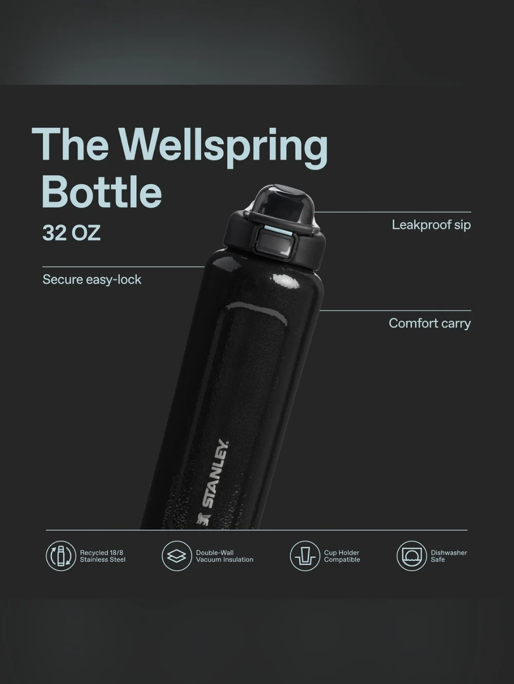 Stanley Well Spring Bottle 32 oz in Hammertone Black - Excellent Used Condition! - Picture 3 of 9